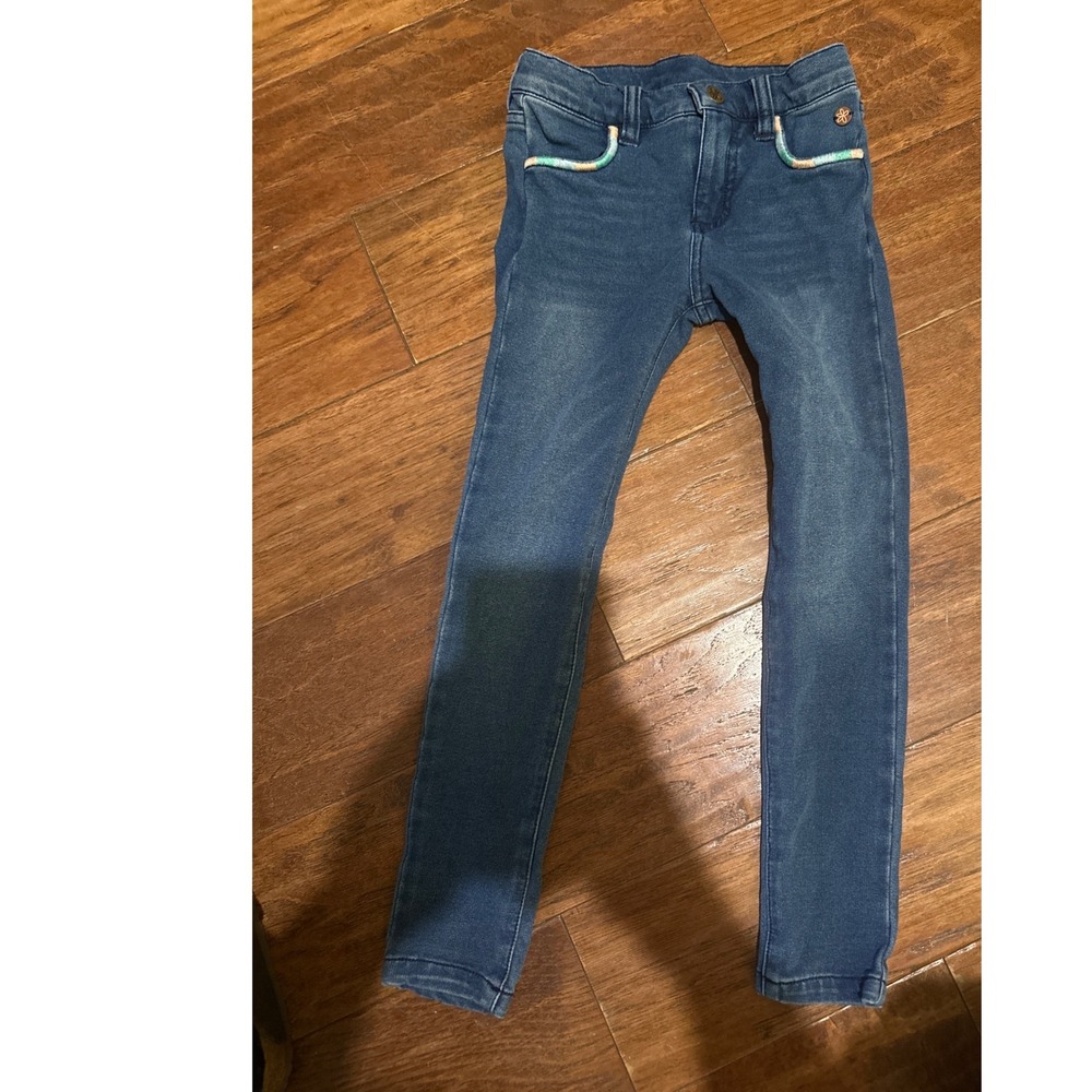 Matilda Jane Kids Girls Blue Denim Jeans Rainbow Pocket Trim Size 6